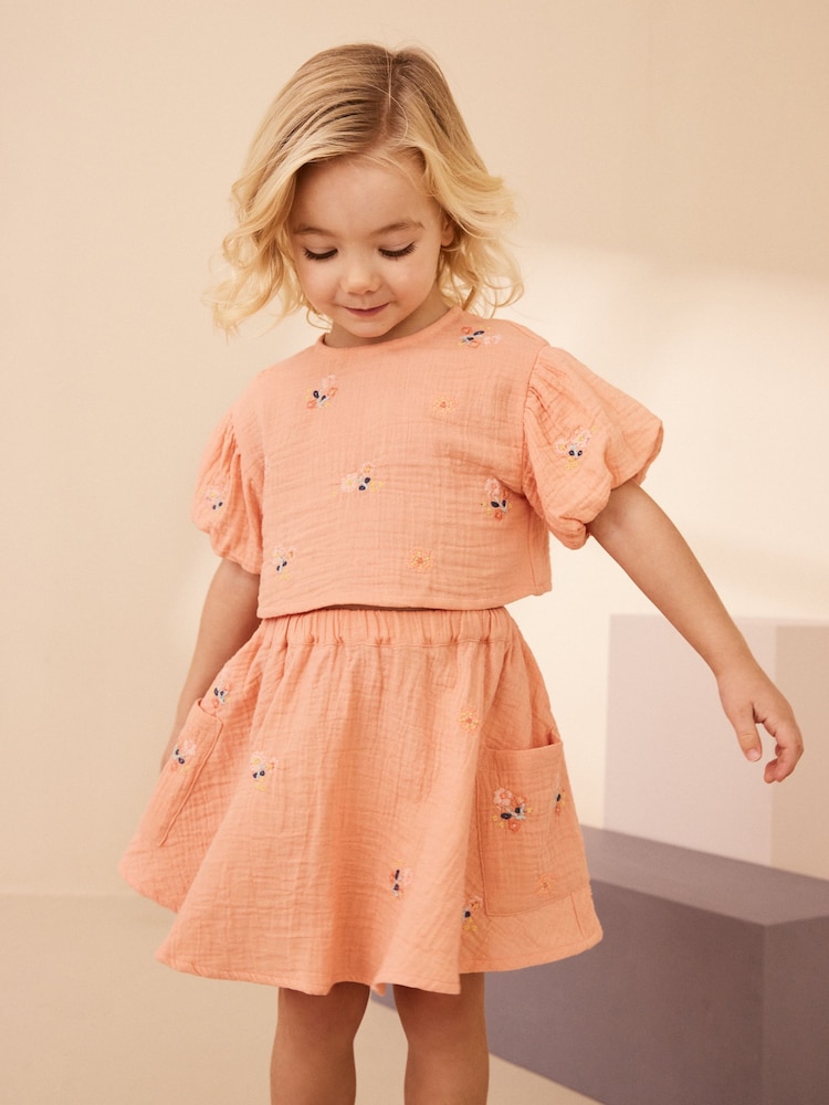 Peach Pink 100% Cotton Top & Skirt Set (3mths-7yrs) - Image 2 of 7