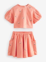Peach Pink 100% Cotton Top & Skirt Set (3mths-7yrs) - Image 5 of 7
