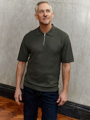 Khaki Green Silk Blend Signature Regular Textured Polo Shirt - Image 2 of 6