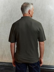 Khaki Green Silk Blend Signature Regular Textured Polo Shirt - Image 3 of 6