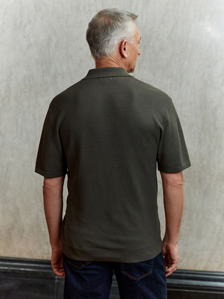 Kaki Vert Soie Blend - Polo texturé Signature regular - Image 3 of 6