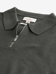 Khaki Green Silk Blend Signature Regular Textured Polo Shirt - Image 5 of 6