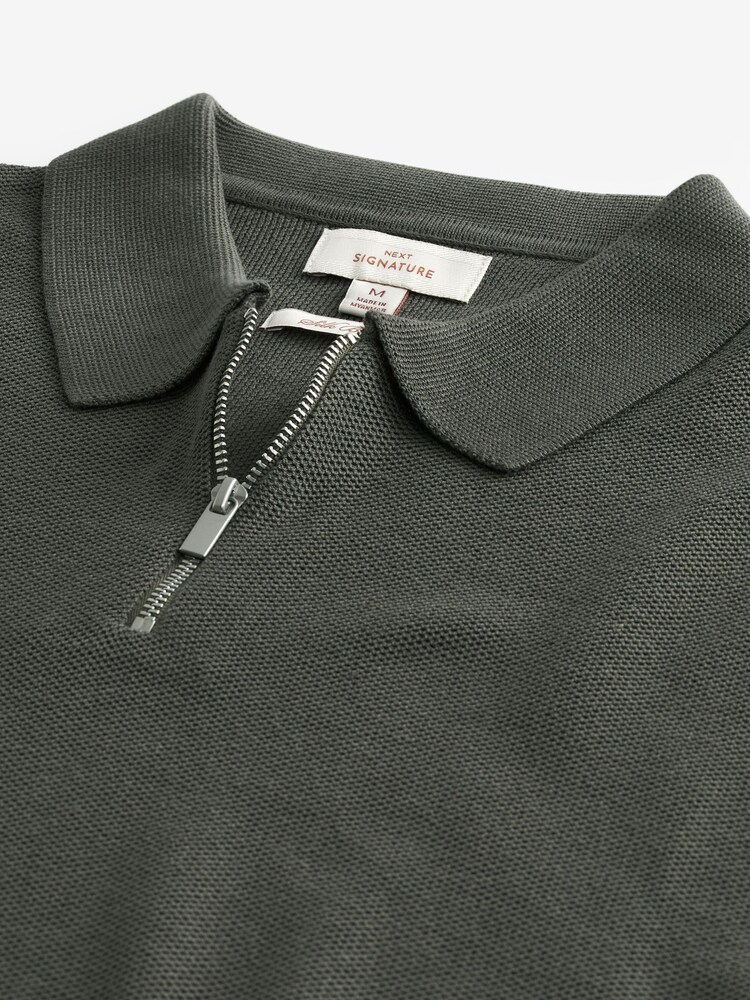 Kaki Vert Soie Blend - Polo texturé Signature regular - Image 5 of 6