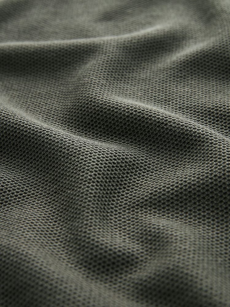 Khaki Green Silk Blend Signature Regular Textured Polo Shirt - Image 6 of 6
