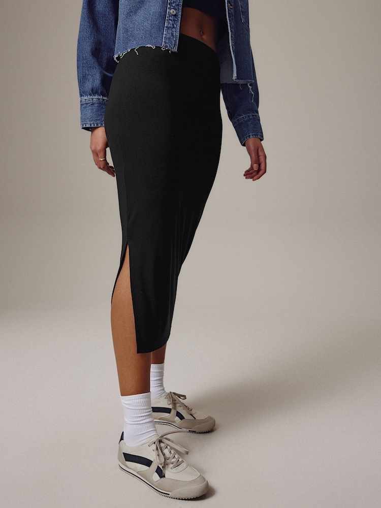 Black Jersey Midi Skirt - Image 3 of 6