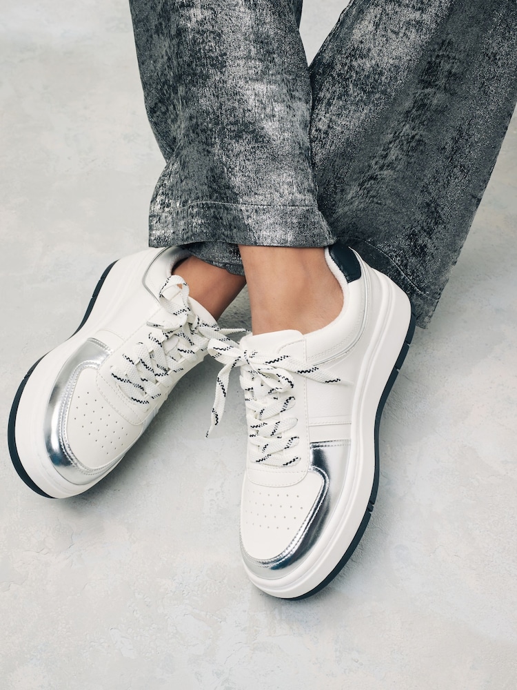 White/Black Forever Comfort Chunky Lace Up Trainers - Image 2 of 7 White/Black Forever Comfort Chunky Lace Up Trainers - Image 2 of 7