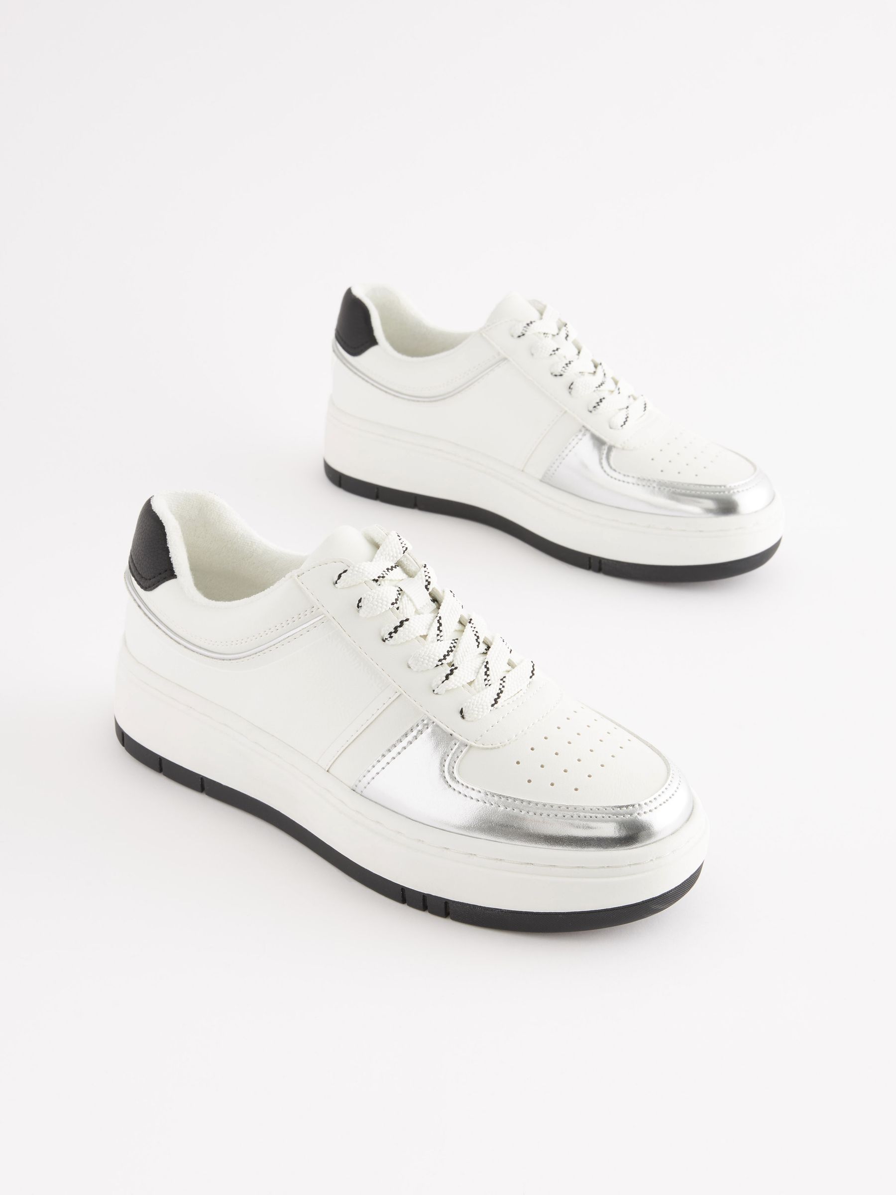 Buy White Black Forever Comfort Chunky Lace Up Trainers from Next Oman