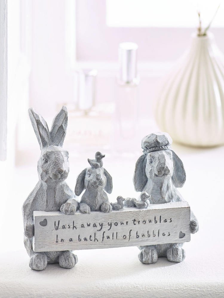 Grey Bathroom Bunnies Ornament - Image 1 of 2