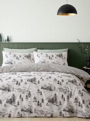 Catherine Lansfield Natural Brushed 100% Cotton Alpine Village Christmas Duvet Cover Set - Image 1 of 4