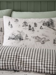 Catherine Lansfield Natural Brushed 100% Cotton Alpine Village Christmas Duvet Cover Set - Image 3 of 4