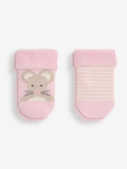JoJo Maman Bébé Pastel Pink Mouse 2-Pack Baby Socks - Image 1 of 2