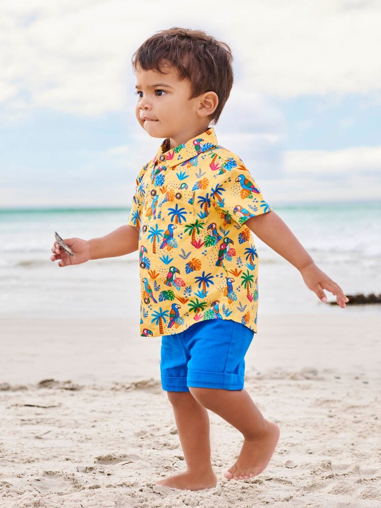 JoJo Maman Bébé Yellow Boys Tropical Bird Print Shirt - Image 1 of 3
