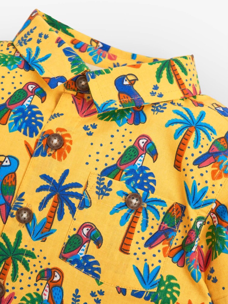 JoJo Maman Bébé Yellow Boys Tropical Bird Print Shirt - Image 3 of 3