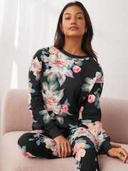 Black Floral Supersoft Cosy Pyjamas - Image 1 of 8