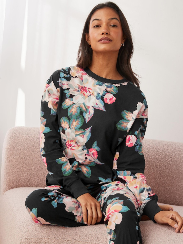 Black Floral Supersoft Cosy Pyjamas - Image 1 of 8