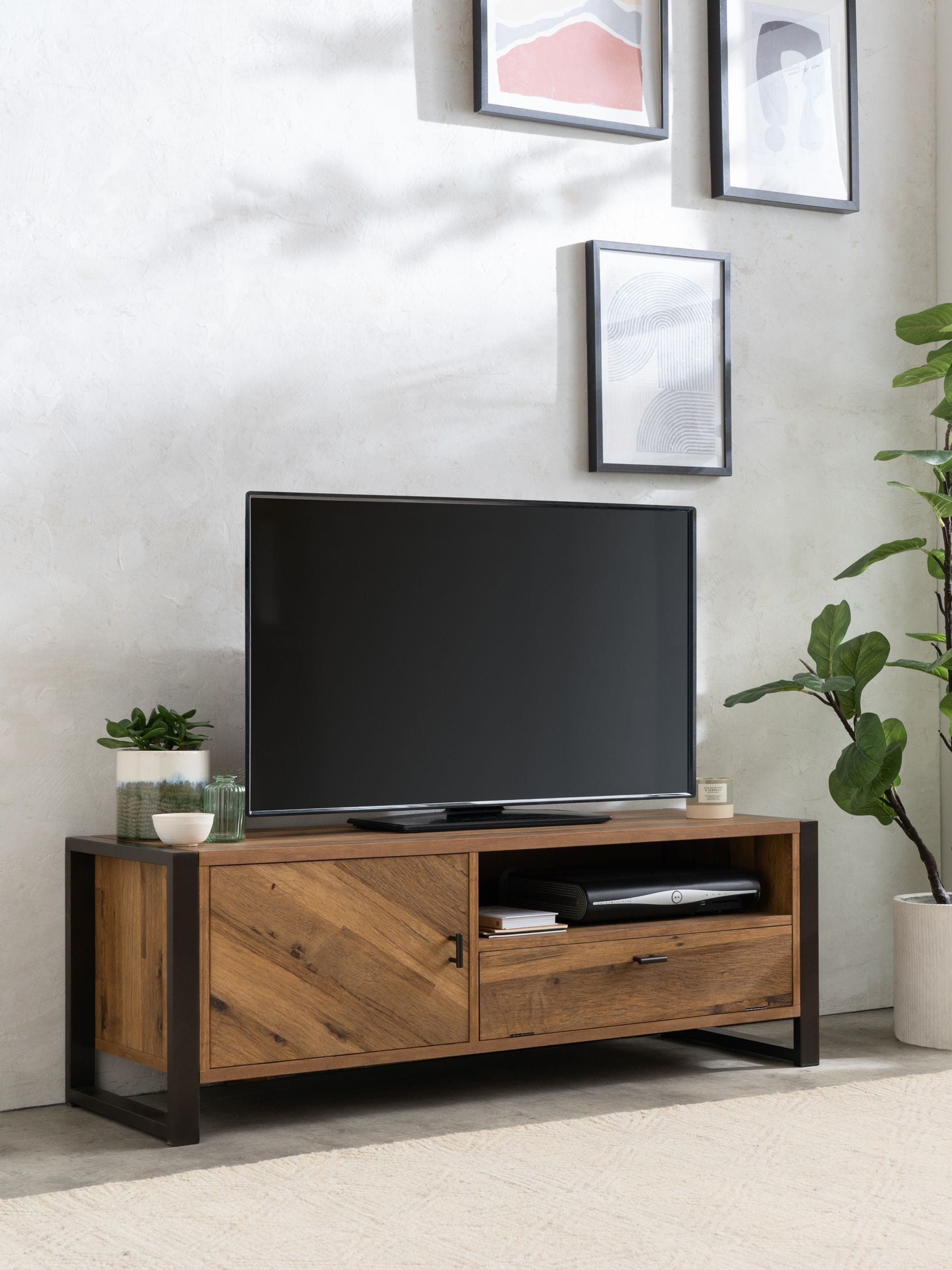 Dark Bronx Chevron Oak Effect Up to 50 inch Slim TV Unit