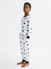 Reiss Optic White Bernard Slim Fit Cotton Motif Pyjama Top - Image 1 of 6
