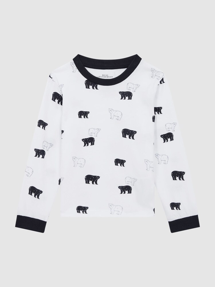 Reiss Optic White Bernard Slim Fit Cotton Motif Pyjama Top - Image 2 of 6 Reiss Optic White Bernard Slim Fit Cotton Motif Pyjama Top - Image 2 of 6