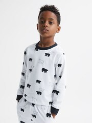 Reiss Optic White Bernard Slim Fit Cotton Motif Pyjama Top - Image 3 of 6
