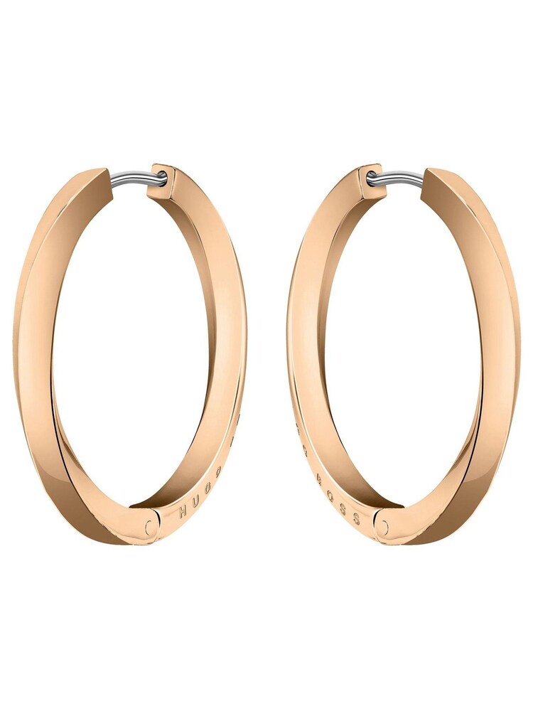 BOSS Gold Plated Signature Carnation IP Hoop Earrings - Image 1 of 2