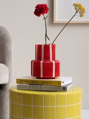 Present Time Bright Scarlet Red Rayado Retro Wide Vase - Image 1 of 3