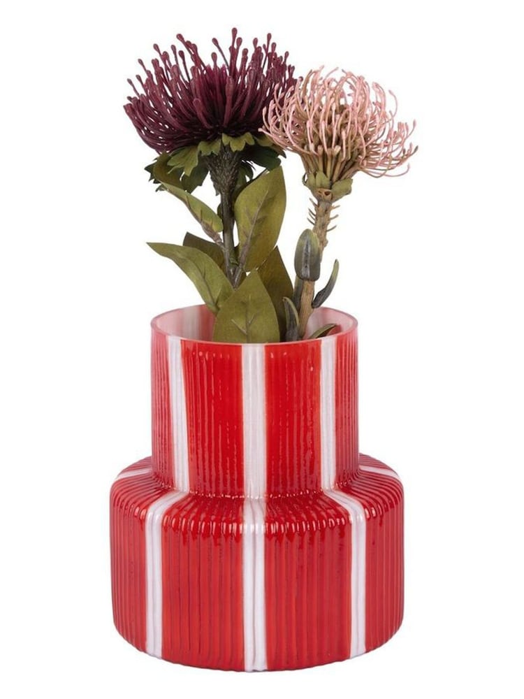 Present Time Bright Scarlet Red Rayado Retro Wide Vase - Image 2 of 3 Present Time Bright Scarlet Red Rayado Retro Wide Vase - Image 2 of 3