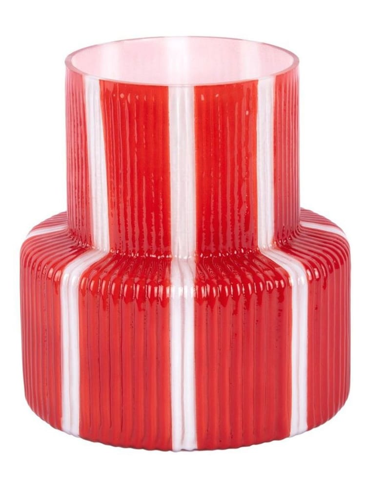 Present Time Bright Scarlet Red Rayado Retro Wide Vase - Image 3 of 3 Present Time Bright Scarlet Red Rayado Retro Wide Vase - Image 3 of 3