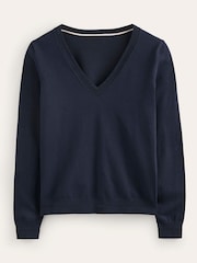 Boden Blue V-Neck Catriona Cotton Jumper - Image 5 of 5