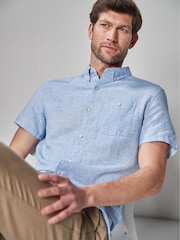 Blue Regular Fit Linen Blend Short Sleeve Shirt - Image 1 of 4