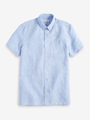 Blue Regular Fit Linen Blend Short Sleeve Shirt - Image 4 of 4