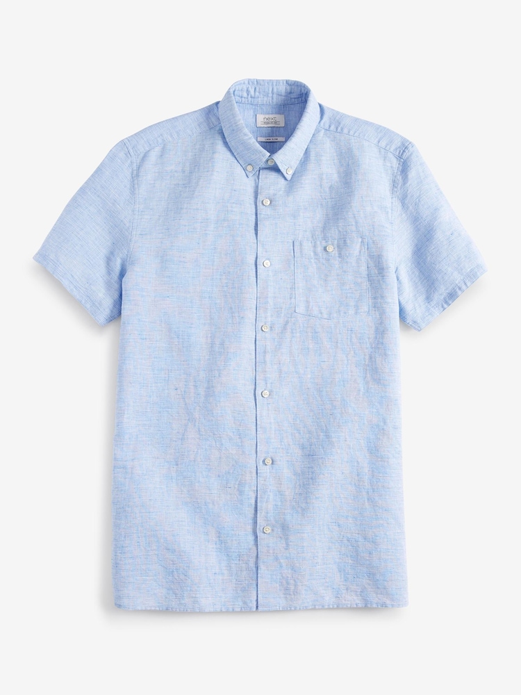 Blue Regular Fit Linen Blend Short Sleeve Shirt - Image 4 of 4
