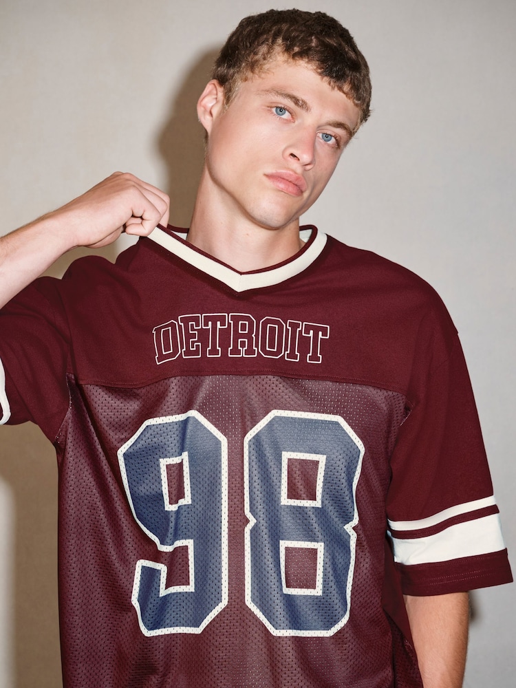 Red Detroit EDIT American Football T-Shirt - Image 4 of 4 Red Detroit EDIT American Football T-Shirt - Image 4 of 4