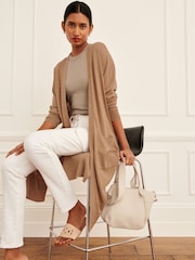 Kamelje rjava melange - Pletena pletena jopa Soft Touch Longline - Slika 2 iz 7
