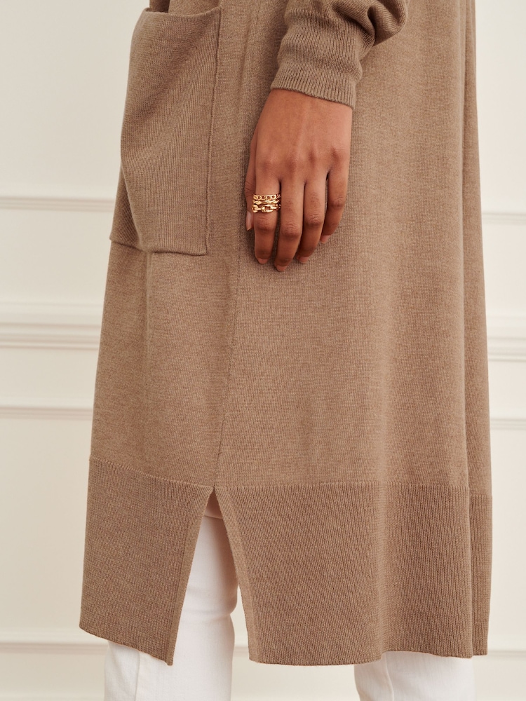 Camel marron Melange - Cardigan long en maille Soft Touch - Image 4 of 7