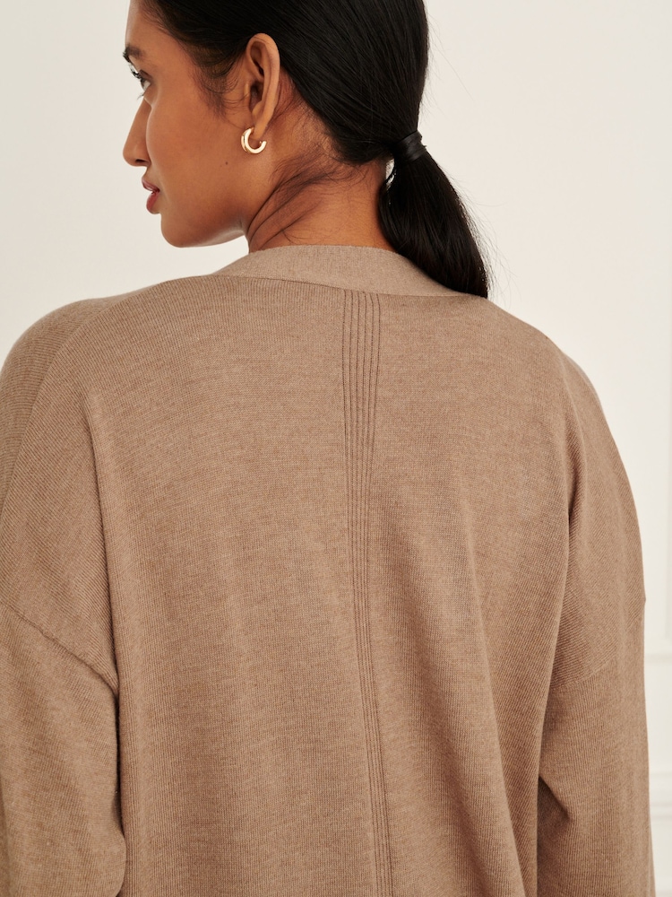 Camel marron Melange - Cardigan long en maille Soft Touch - Image 5 of 7