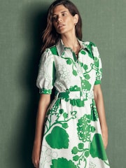 Boden Green Belted Cotton Midi Dress - Image 2 of 4