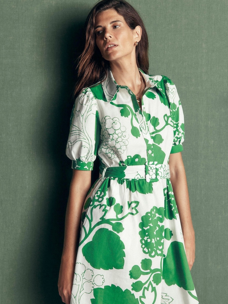 Boden Green Belted Cotton Midi Dress - Image 2 of 4 Boden Green Belted Cotton Midi Dress - Image 2 of 4