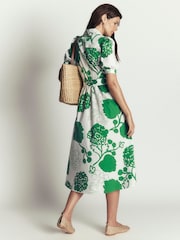 Boden Green Belted Cotton Midi Dress - Image 3 of 4