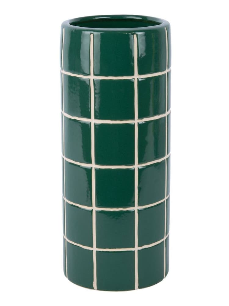 Present Time Retro Green Retro Tiles Round Medium Vase - Image 2 of 2 Present Time Retro Green Retro Tiles Round Medium Vase - Image 2 of 2