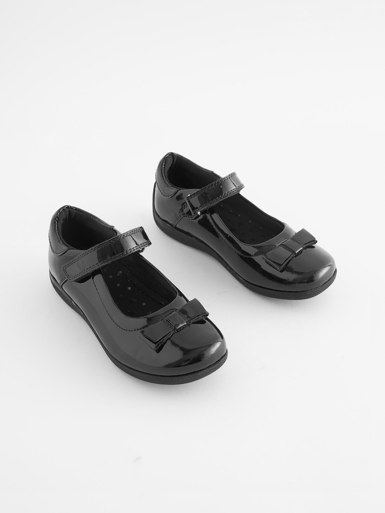 Black Patent Standard Fit (F) School Leather Junior Bow Mary Jane Shoes - Image 1 of 6