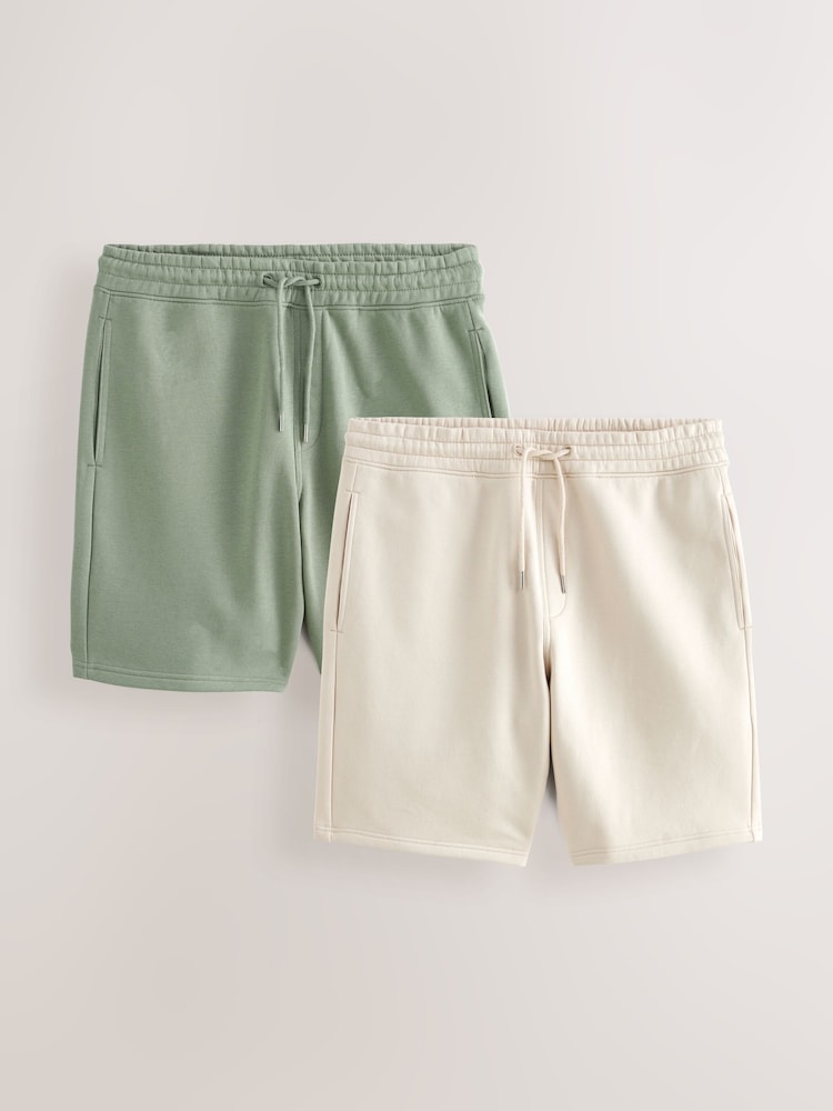 Stone/Khaki Green Soft Fabric Jersey Shorts 2 Pack - Image 1 of 12