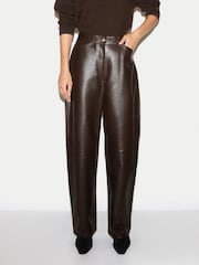 Jigsaw Brown Leather Barrel Leg Trousers - Image 1 of 6