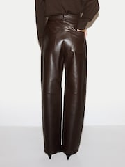 Jigsaw Brown Leather Barrel Leg Trousers - Image 2 of 6