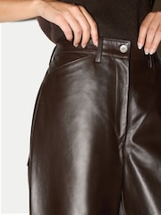 Jigsaw Brown Leather Barrel Leg Trousers - Image 3 of 6