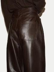 Jigsaw Brown Leather Barrel Leg Trousers - Image 4 of 6