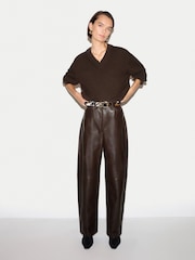 Jigsaw Brown Leather Barrel Leg Trousers - Image 5 of 6