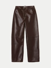 Jigsaw Brown Leather Barrel Leg Trousers - Image 6 of 6