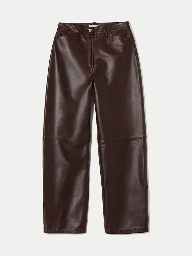 Jigsaw Brown Leather Barrel Leg Trousers - Image 6 of 6 Jigsaw Brown Leather Barrel Leg Trousers - Image 6 of 6