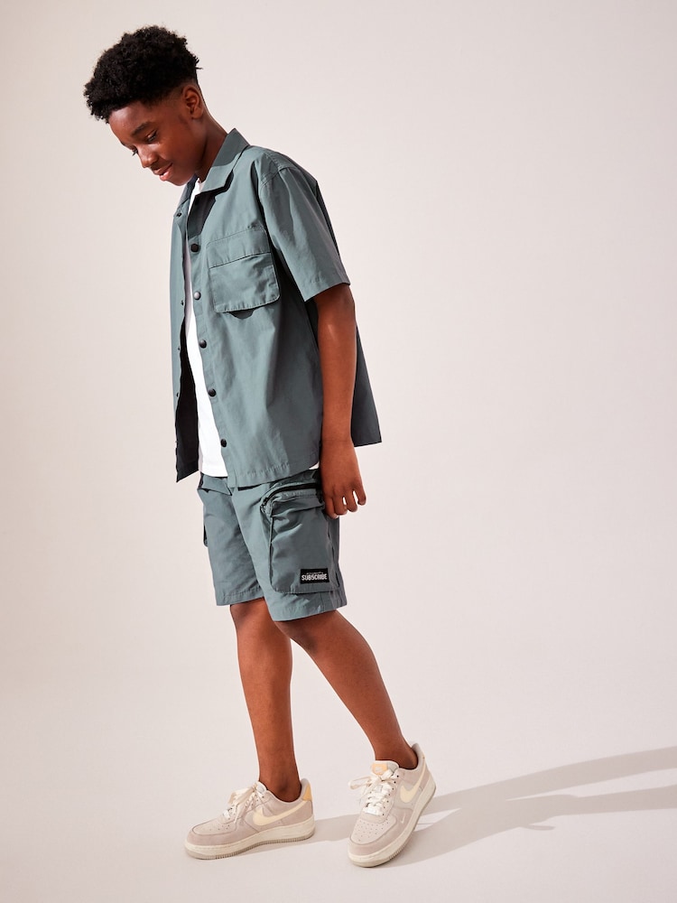 Blue Short Sleeve Utility Shirt & Shorts Set (3-16yrs) - Image 1 of 10