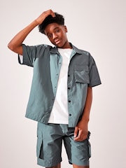 Blue Short Sleeve Utility Shirt & Shorts Set (3-16yrs) - Image 4 of 10
